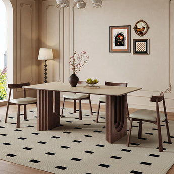 EDEN Solid Walnut Wood Sintered Stone Top Dining Table - Sand Glaze