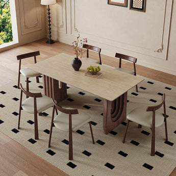 EDEN Solid Walnut Wood Sintered Stone Top Dining Table - Sand Glaze