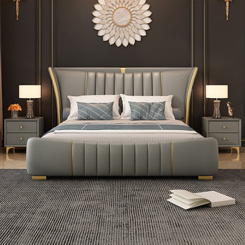 Emporio Solid Wood Upholstered Aquafina Leather Bedframe