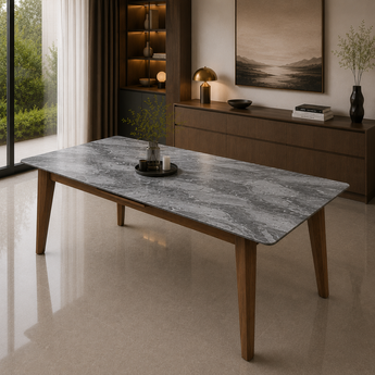 🟢 IN STOCK 2M FORTIS Granite Stone Marble Top Walnut Malaysian Solid Oak Wood Extendable Dining Table