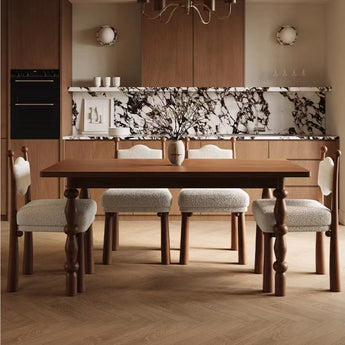 French Vintage Modern Luxury Solid Wood Dining Table - Cocoa Walnut