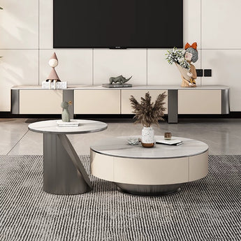 Goldwyn Black Modern Italian Luxury Sintered Stone Round Coffee Table Set