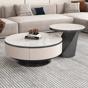 Goldwyn Black Modern Italian Luxury Sintered Stone Round Coffee Table Set