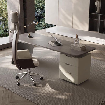 Governor Silver Modern Luxury Sintered Stone Top Solid Wood Executive Office Working Desk