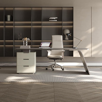 Governor Silver Modern Luxury Sintered Stone Top Solid Wood Executive Office Working Desk