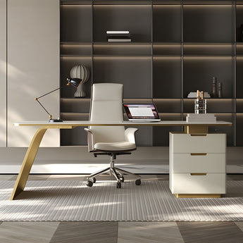 Governor Gold Modern Luxury Sintered Stone Top Solid Wood Executive Office Working Desk