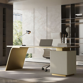 Governor Gold Modern Luxury Sintered Stone Top Solid Wood Executive Office Working Desk