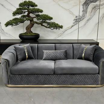 🟢 IN STOCK Italian Modern Luxury Sereto Space Grey Velvet 5 Seater Sofa Set