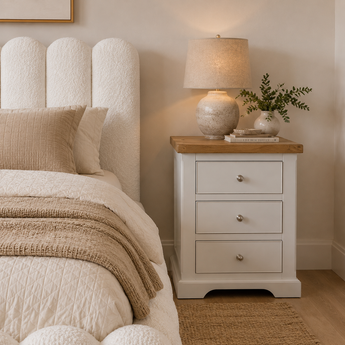 🟢 IN STOCK Modern Hampton Oversized Bedside Table – White & Oak Wood