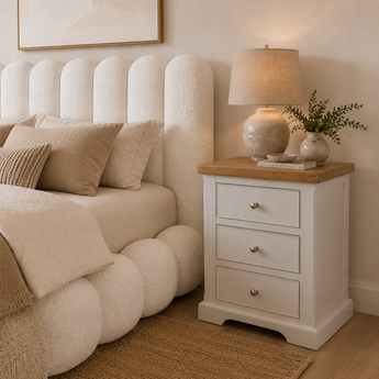 🟢 IN STOCK Modern Hampton Oversized Bedside Table – White & Oak Wood