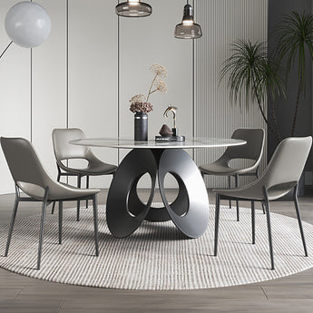 Signature Hampshire Solid Marble Silver Brushed Round Dining Table with Lazy Susan