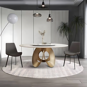 Signature Hampshire Solid Marble Gold Brushed Round Dining Table with Lazy Susan