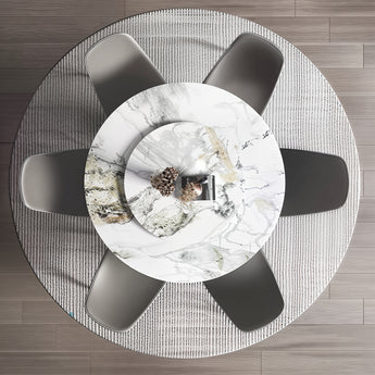 Signature Hampshire Solid Marble Silver Brushed Round Dining Table with Lazy Susan