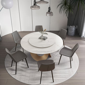 Signature Hampshire Solid Marble Gold Brushed Round Dining Table with Lazy Susan