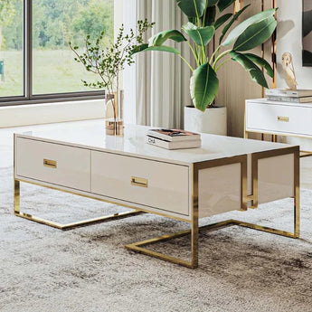 1.3M Hermosa Luxury Living Tempered Glass Top High Gloss Paint Cabinet Coffee Table