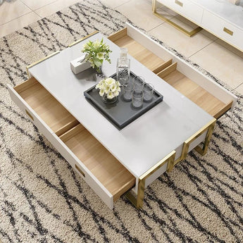 1.3M Hermosa Luxury Living Tempered Glass Top High Gloss Paint Cabinet Coffee Table