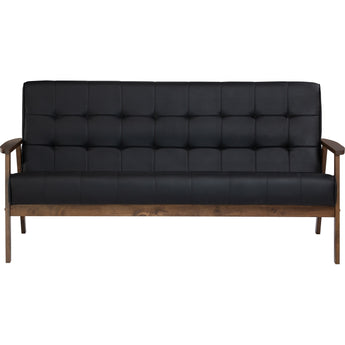 🟢 IN STOCK-HIACE Malaysian Solid Oak Wood 3-Seater Leather Upholstered Sofa
