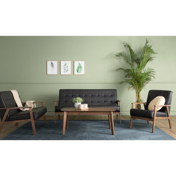 🟢 IN STOCK-HIACE Malaysian Solid Oak Wood 3-Seater Leather Upholstered Sofa