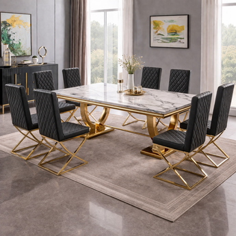 Hilton Gold Solid Marble Top Luxury Dining Table