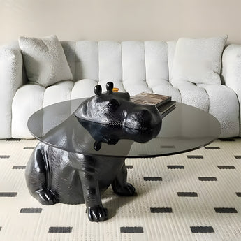 Hippo Tempered Glass Solid Wood Coffee Table
