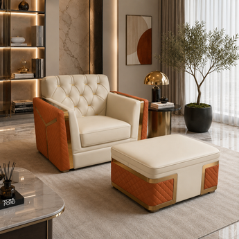 🟢 IN STOCK-1 Seater Luxury IBIZA Tufted Leather Statement Armchair Sofa Lounge Set Living Room with Chaise Coffee Table