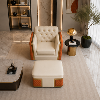 🟢 IN STOCK-1 Seater Luxury IBIZA Tufted Leather Statement Armchair Sofa Lounge Set Living Room with Chaise Coffee Table
