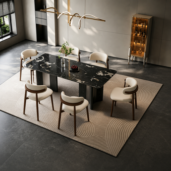 1.8M ROBYN Modern Light Luxury Black Marble Natural Stone Top Dining Table