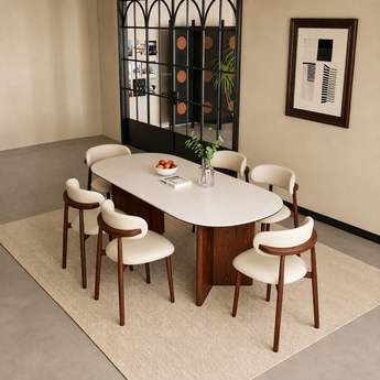 1.8M KAIA Scandinavian Vintage Style White Sintered Stone Top Solid Wood Dining Table