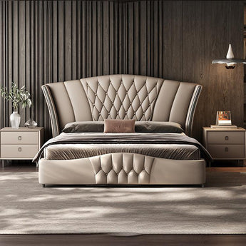 Imperial Luxury Upholstered Leather Solid Wood Silver Brushed Bed Frame