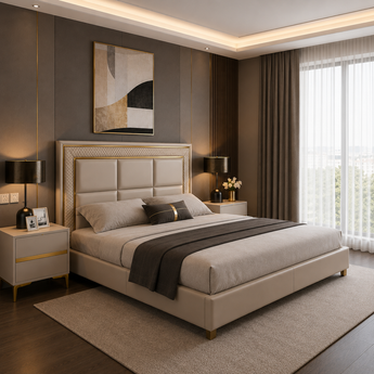Dakota Modern Luxury Upholstered Leather Solid Wood Bed Frame