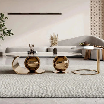 Jewel Opulent Gold Marble Coffee Table Set