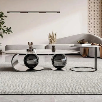 Jewel Opulent Silver Marble Coffee Table Set