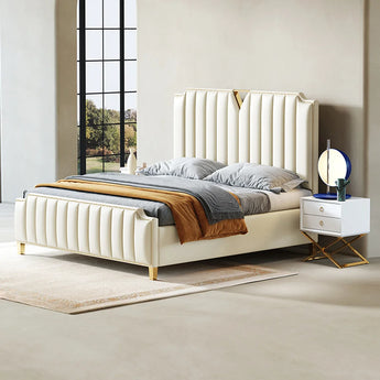 Joanne Upholstered Leather Solid Wood Bed Frame