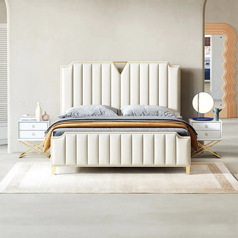 Joanne Upholstered Leather Solid Wood Bed Frame