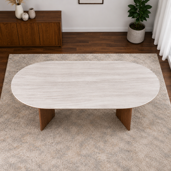 KAIA Solid Wood Sand Glazed Sintered Stone Top Dining Table - Cocoa Walnut