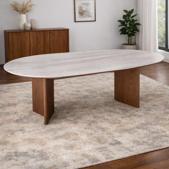 KAIA Solid Wood Sand Glazed Marble Top Dining Table