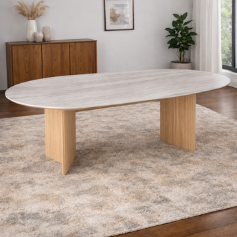 KAIA Solid Wood Sand Glazed Sintered Top Dining Table - Natural Oak