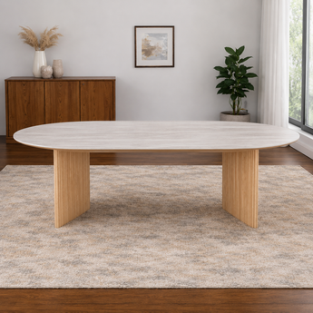 KAIA Solid Wood Sand Glazed Sintered Top Dining Table - Natural Oak