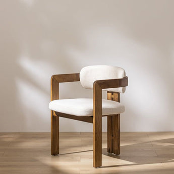 KAZE Solid Wood Boucle Fabric Upholstery Dining Chair - Cocoa Walnut