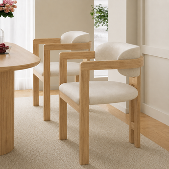 KAZE Solid Wood Leather Upholstery Dining Chair - Natural Oak