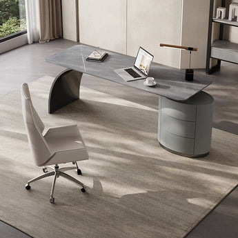 Kennedy Grey Luxury Modern Marble Top Solid Wood Executive Office Working Desk