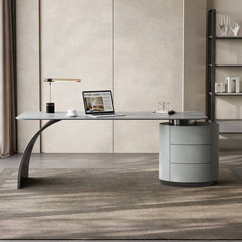 Kennedy Grey Luxury Modern Marble Top Solid Wood Executive Office Working Desk