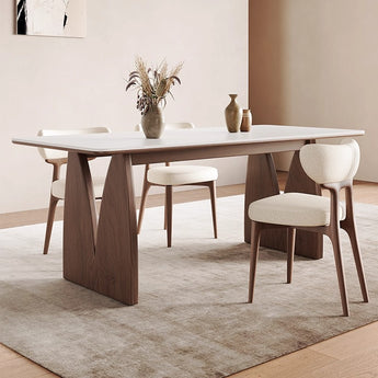 KENZO Modern Luxury Solid Wood Sintered Stone Top Dining Table - Cocoa Walnut