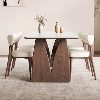 KENZO Modern Luxury Solid Wood Sintered Stone Top Dining Table - Cocoa Walnut