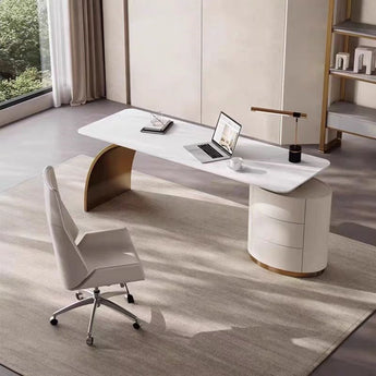 Kennedy Gold Luxury Modern Marble Top Solid Wood Executive Office Working Desk