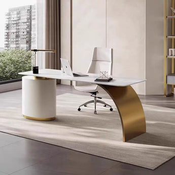 Kennedy Gold Luxury Modern Marble Top Solid Wood Executive Office Working Desk