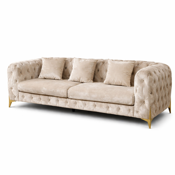 🟢 IN STOCK 3-Seater Luxury Chesterfield Tufted Sofa Set - Rich Creme Beige Velvet
