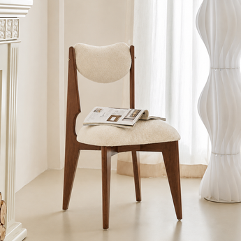 KITSU Solid Wood Boucle Fabric Upholstery Dining Chair
