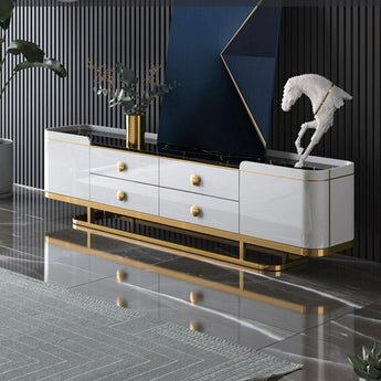 Knight Luxury Living Marble Top Solid Wood TV Stand Unit Cabinet