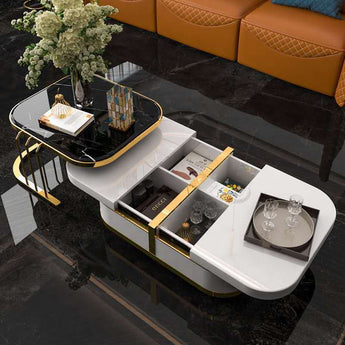 Knight Luxury Living Marble Top Solid Wood Nesting Rectangle Coffee Table Set